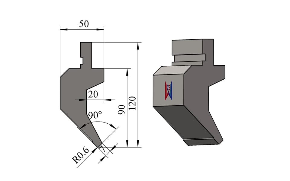 90° R0.6 Gooseneck Press Brake Upper Tool – 120 mm, 7 mm Tip