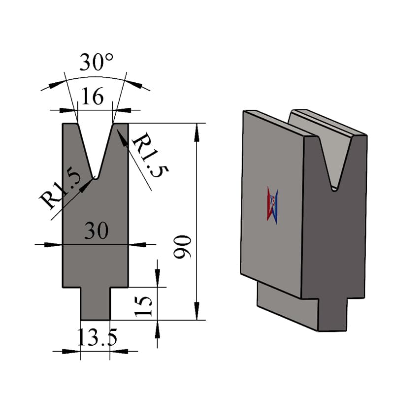 T-Type 30° Single-V Press Brake Lower Die – H80 × B60 mm, 35–50 Ton/m