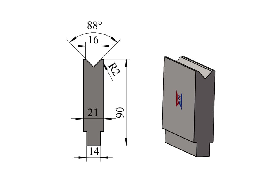 V16 88° Single-V Press Brake Lower Die – H90 × W21 mm, 100 Ton/m