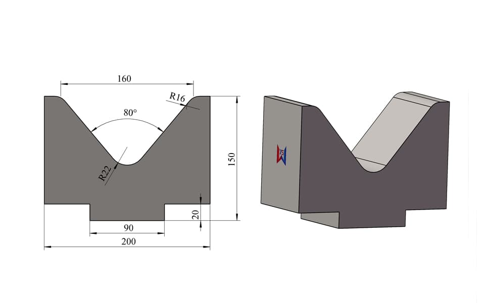 V160 80° Stepped-Base Single-V Press Brake Lower Die – H150 × W200 mm, 100 Ton/m - 1