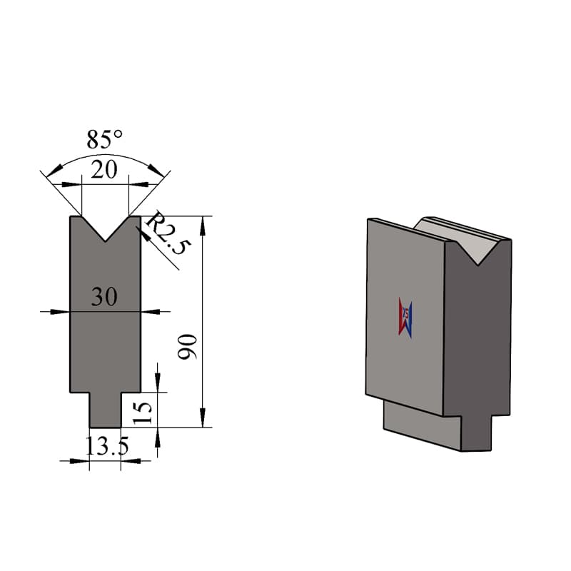 V20 85° Single-V Press Brake Lower Die – H90 × W30 mm, 85 Ton/m