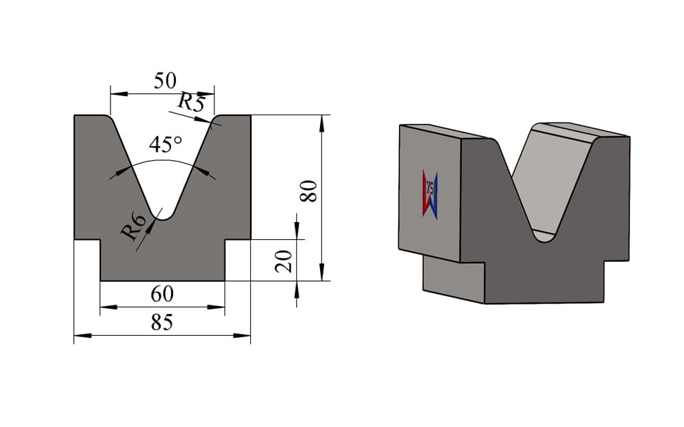 V50 45° Stepped-Base Single-V Press Brake Lower Die – H80 × W85 mm, 100 Ton/m - 1