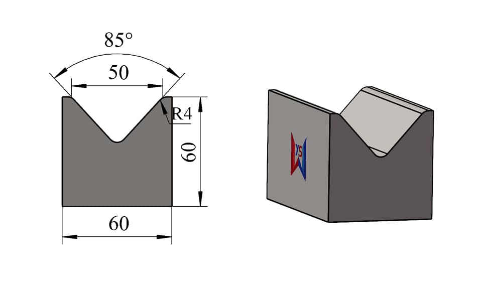 V50 85° Wide-Base Single-V Press Brake Lower Die – H60 × W60 mm, 100 Ton/m