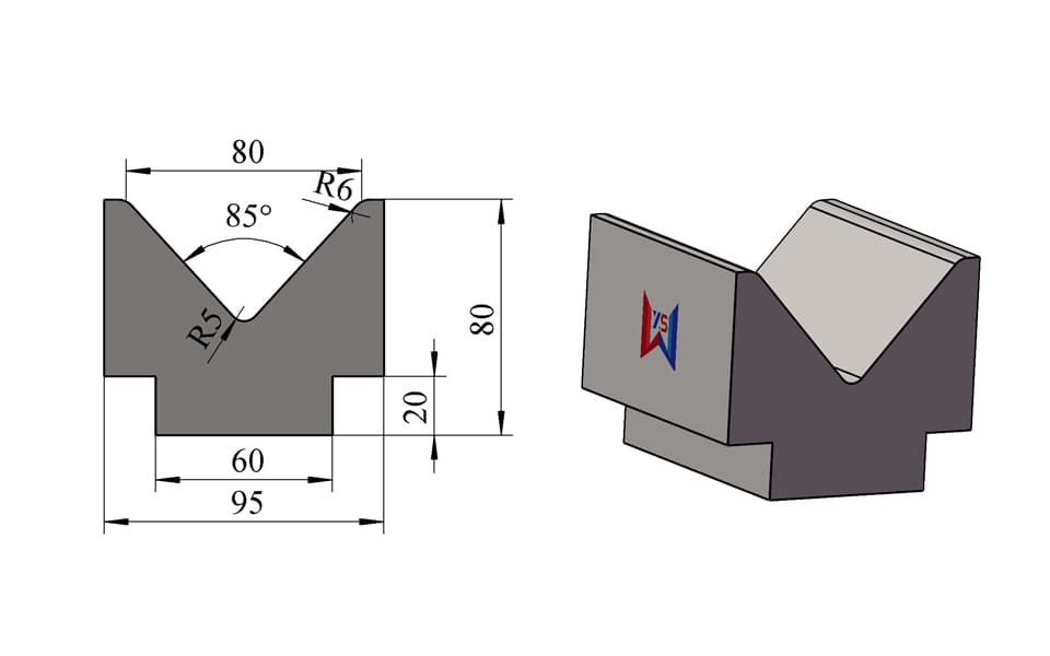 V80 85° Stepped-Base Single-V Press Brake Lower Die – H80 × W95 mm, 100 Ton/m - 1