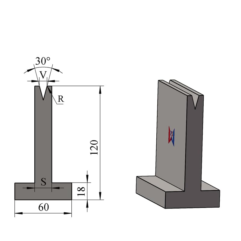 H120 T-Type 30° Single-V Press Brake Lower Die – B60 mm, 35–50 Ton/m
