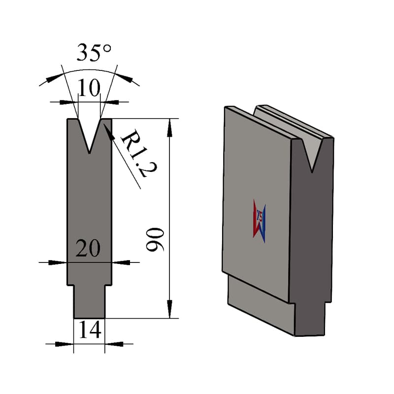 V10 35° Single-V Press Brake Lower Die – H90 × W20 mm, 70 Ton/m - 1