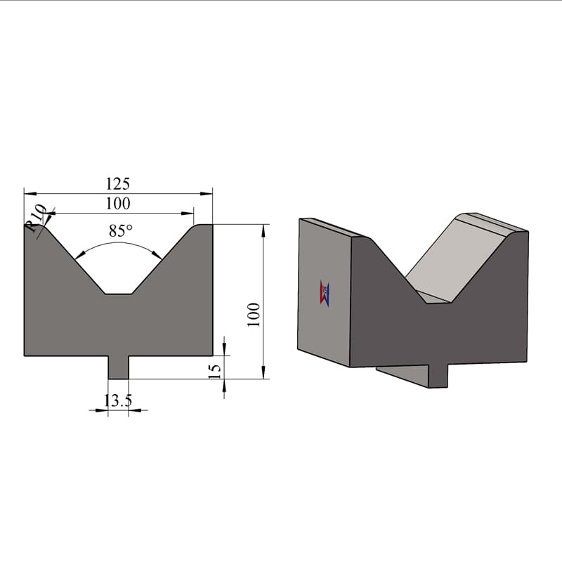 V100 85° Single-V Press Brake Lower Die – H100 × W125 mm, 150 Ton/m - 1