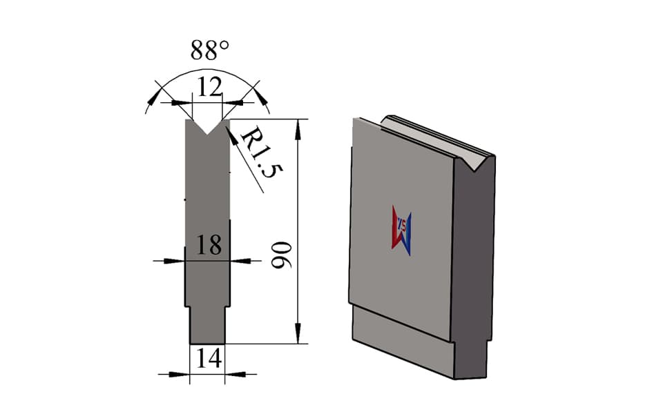 V12 88° Press Brake Lower Die – H90 × W18 mm, 80 Ton/m - 1