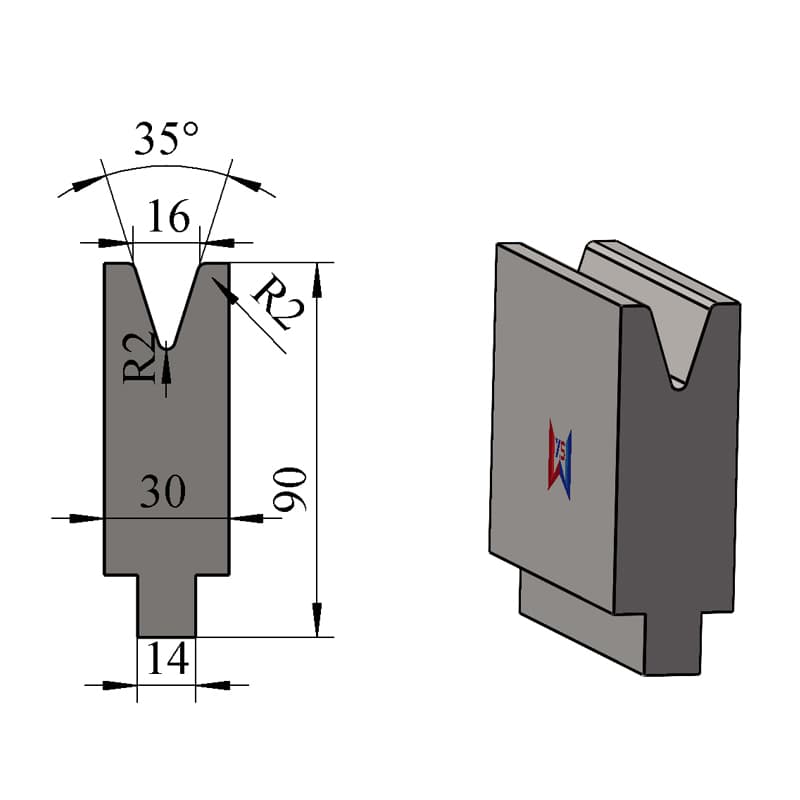 V16 35° Single-V Press Brake Lower Die – H90 × W30 mm, 70 Ton/m