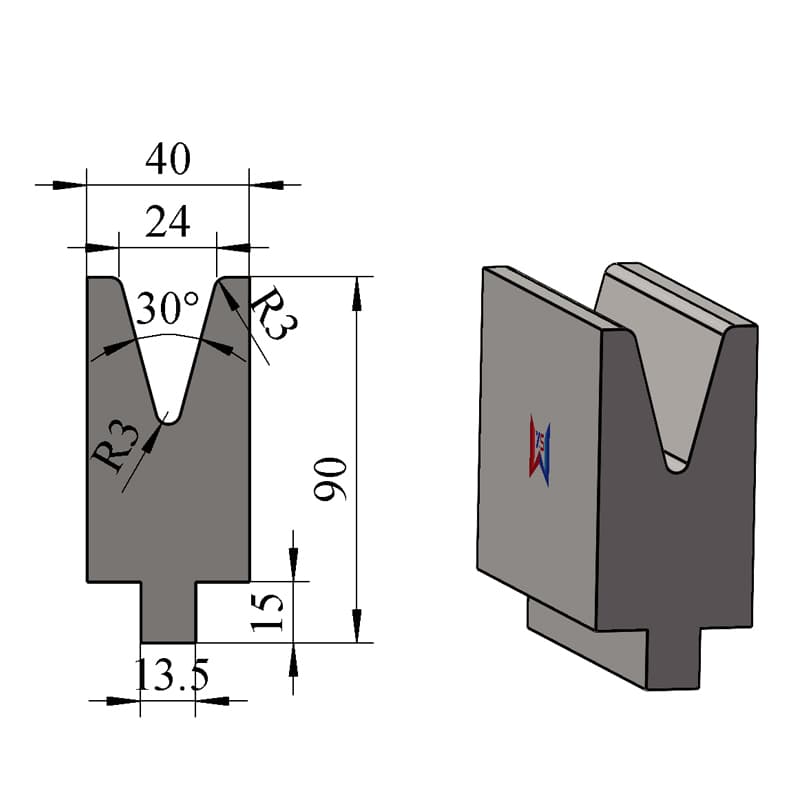 V24 30° Single-V Press Brake Lower Die – H90 × W40 mm, 60 Ton/m