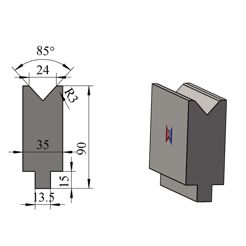 V24 85° Single-V Press Brake Lower Die – H90 × W35 mm, 90 Ton/m