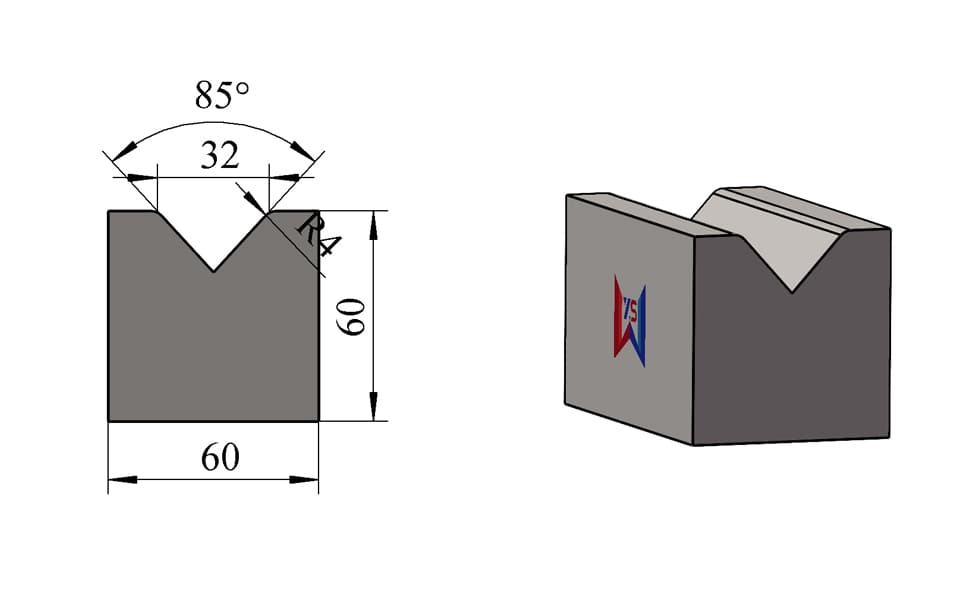 V32 85° Wide-Base Single-V Press Brake Lower Die – H60 × W60 mm, 100 Ton/m - 1