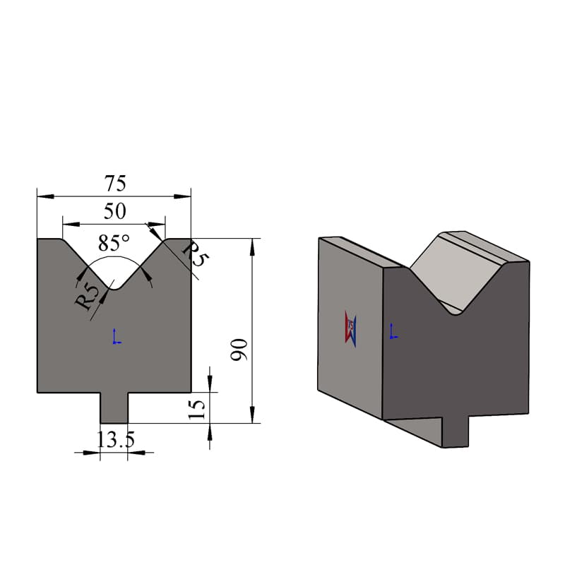 V50 85° Single-V Press Brake Lower Die – H90 × W75 mm, 100 Ton/m - 1