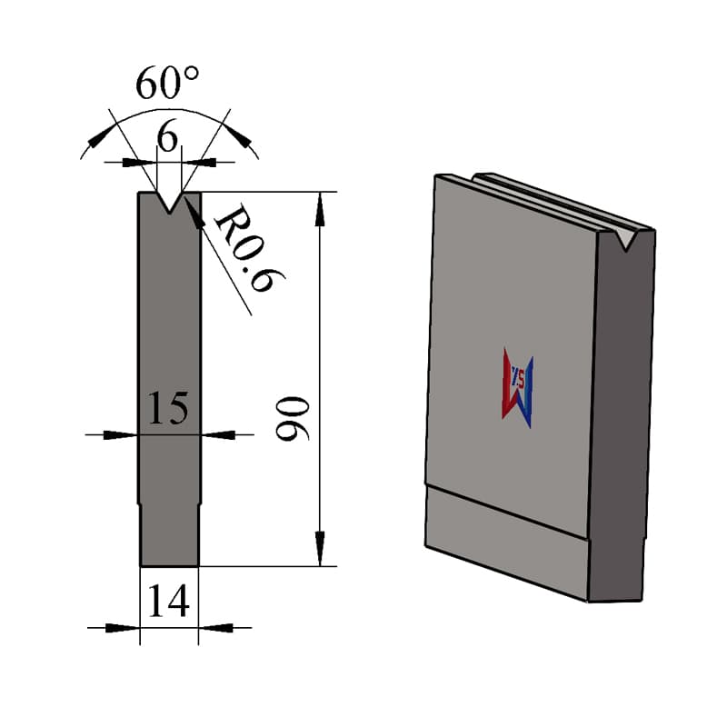 V6 60° Single-V Press Brake Lower Die – H90 × W15 mm, 60 Ton/m - 1
