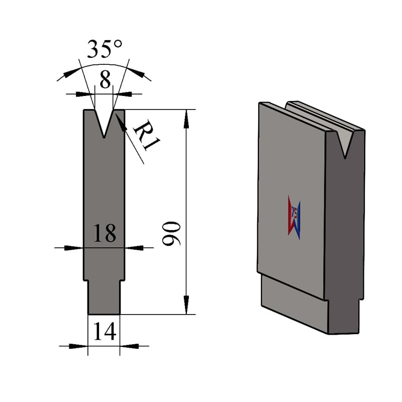 V8 35° Single-V Press Brake Lower Die – H90 × W18 mm, 65 Ton/m - 1