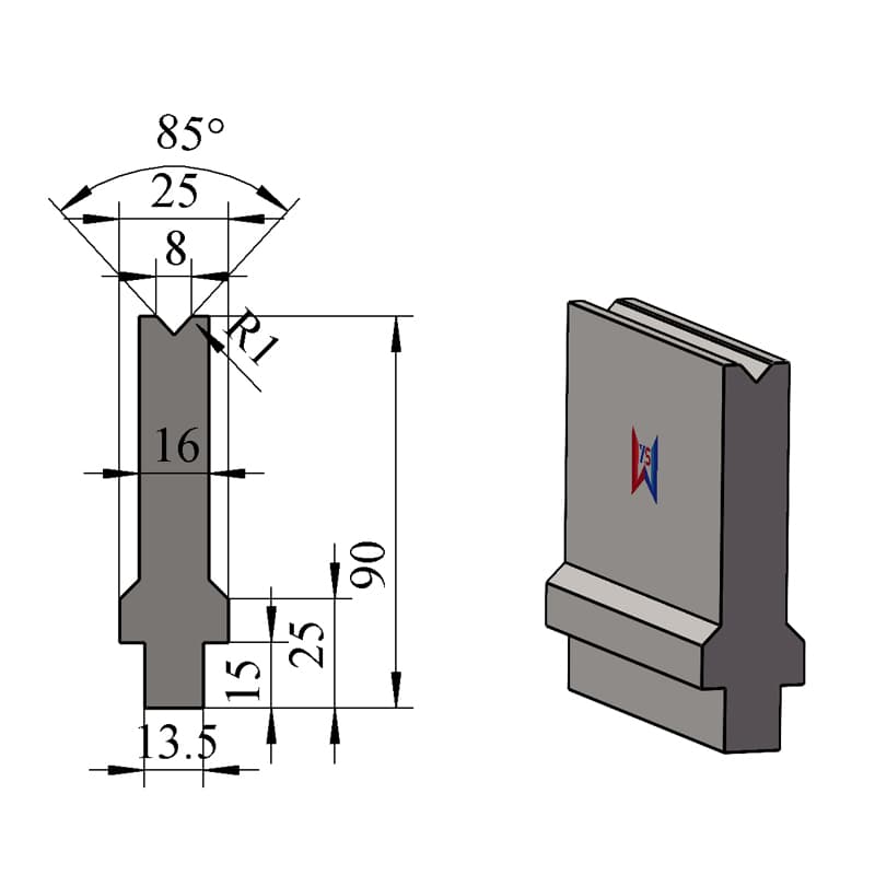 V8 85° Single-V Press Brake Lower Die – H90 × W25 mm, 40 Ton/m - 1