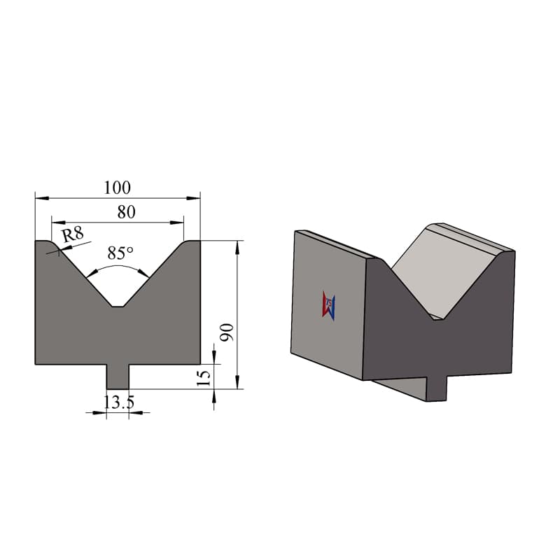 V80 85° Single-V Press Brake Lower Die – H90 × W100 mm, 100 Ton/m - 1