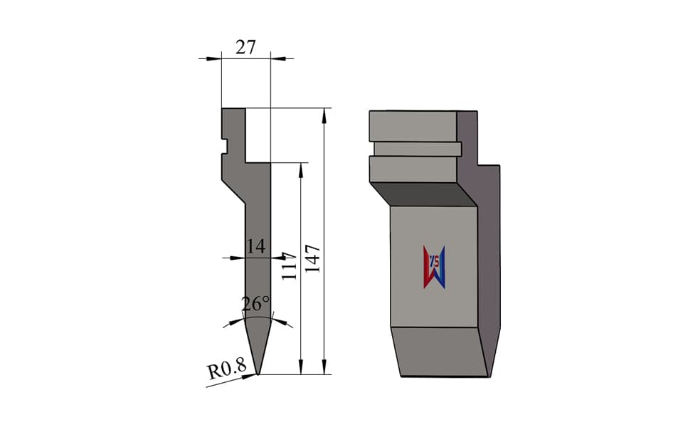 26° R0.8 Hemming Pre-Bending Press Brake Upper Punch – 147 mm Height, 117 mm Working Height, 80 Ton/m - 1