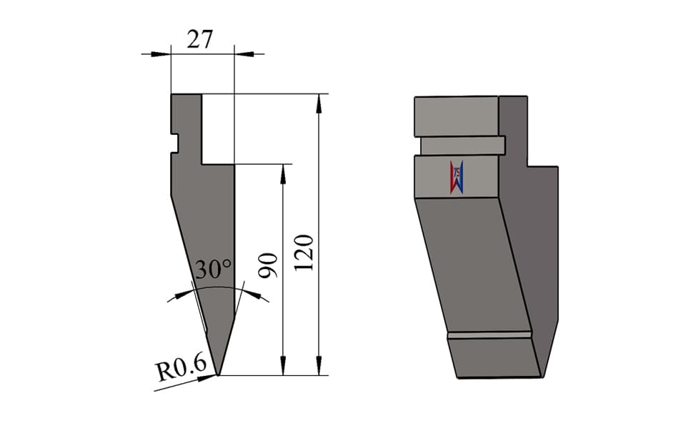 30° R0.6 Sharp-Tip Press Brake Upper Punch for Thin Sheet Bending – 120 mm Height, 90 mm Working Height, 100 Ton/m - 1