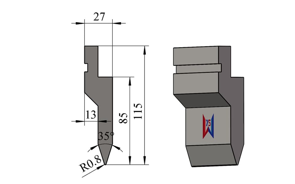 35° R0.8 Acute-Angle Press Brake Upper Punch – 115 mm Height, 85 mm Working Height, 80 Ton/m - 1