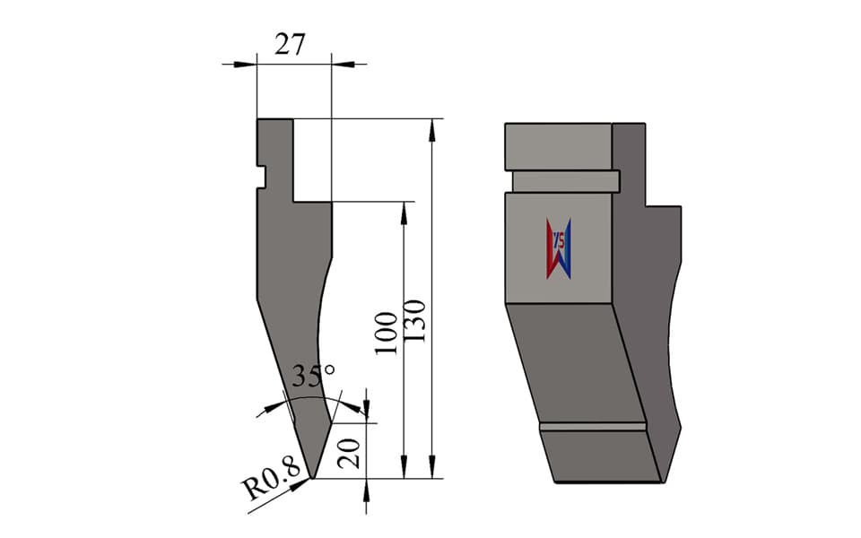 35° R0.8 Clearance Press Brake Upper Punch – 130 mm Height, 100 mm Working Height, 70 Ton/m - 1