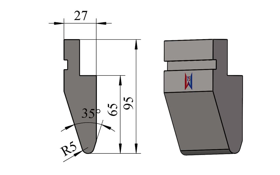 35° R5 Heavy-Duty Press Brake Upper Punch for Thick Plate Bending – 95 mm Height, 65 mm Working Height, 160 Ton/m - 1