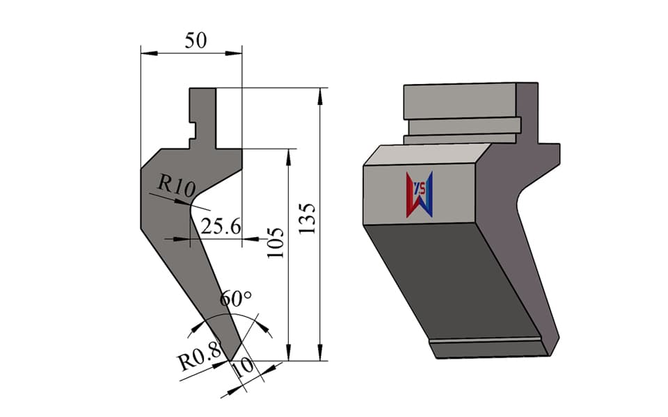 60° R0.8 Large-Clearance Gooseneck Press Brake Upper Punch – 135 mm Height, 105 mm Working Height, 50 mm Width, 60 Ton/m - 1