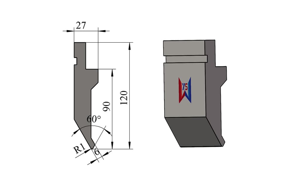 60° R1 Precision Press Brake Upper Punch – 120 mm Height, 90 mm Working Height, 6 mm Tip, 80 Ton/m - 1