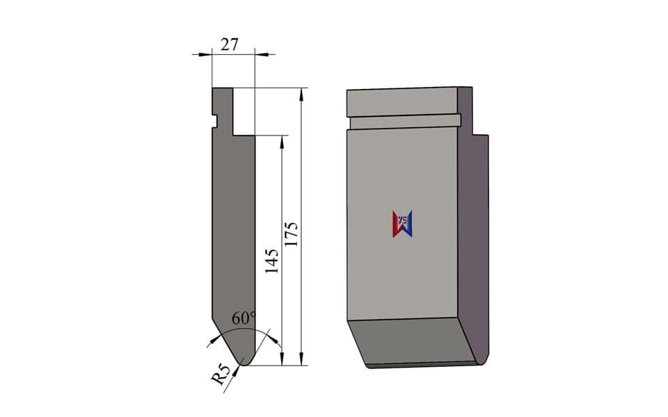 60° R5 Extra-High High-Load Press Brake Upper Punch – 175 mm Height, 145 mm Working Height, 110 Ton/m - 1