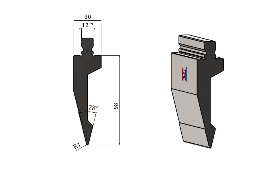 WILA American Style 28° Acute-Angle Top Tool – H98mm, R1, 100 Ton/m - 1