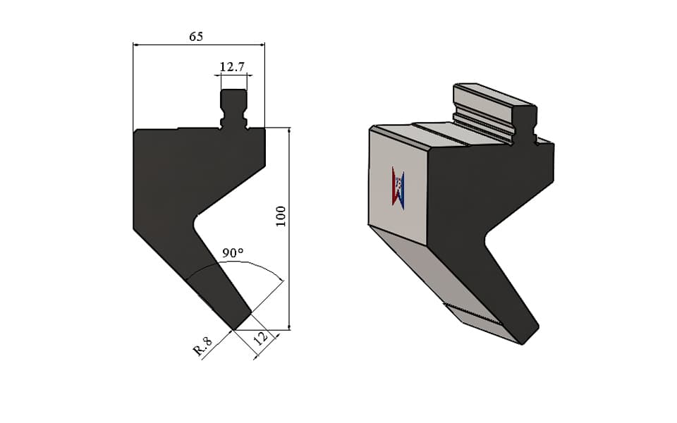 WILA American Style 90° Gooseneck Top Tool – H100mm, R0.8, 100 Ton/m - 1