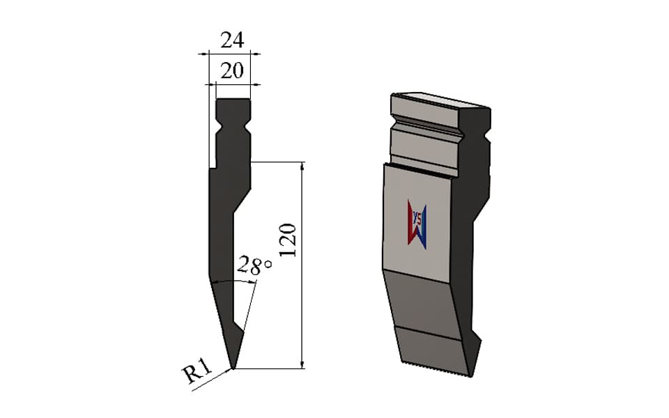 WILA Type 28° Acute-Angle Press Brake Punch – H120mm, R1, 100 Ton/m