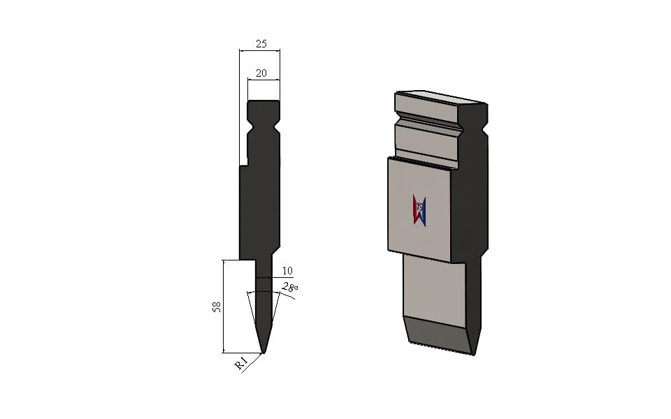 WILA Type 28° U-Profile Hemming Punch for 1.2mm Sheet – H120mm, R1