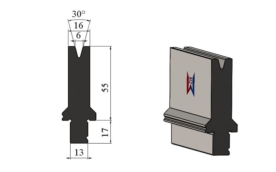 WILA Type 30° V6 Acute-Angle Lower Die – H55mm, R1, 80 Ton/m