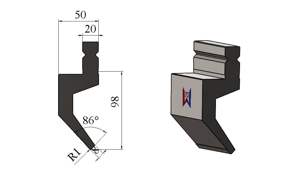 WILA Type 86° Gooseneck Punch – H98mm, R1, 65 Ton/m