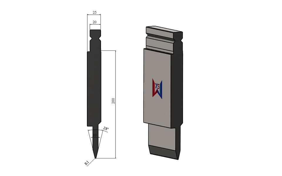 WILA Type 28° High-Reach U-Profile Hemming Punch – H200mm, 100 Ton/m - 1