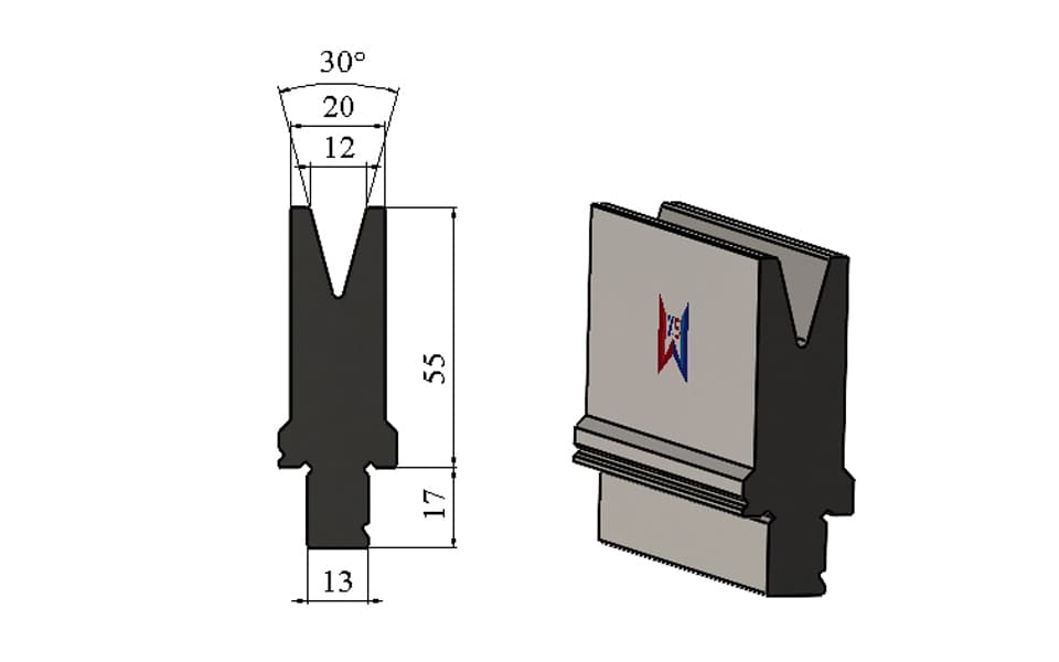 WILA Type V12 30° Lower Die for 1.5mm Sheet – H55mm, 80 Ton/m
