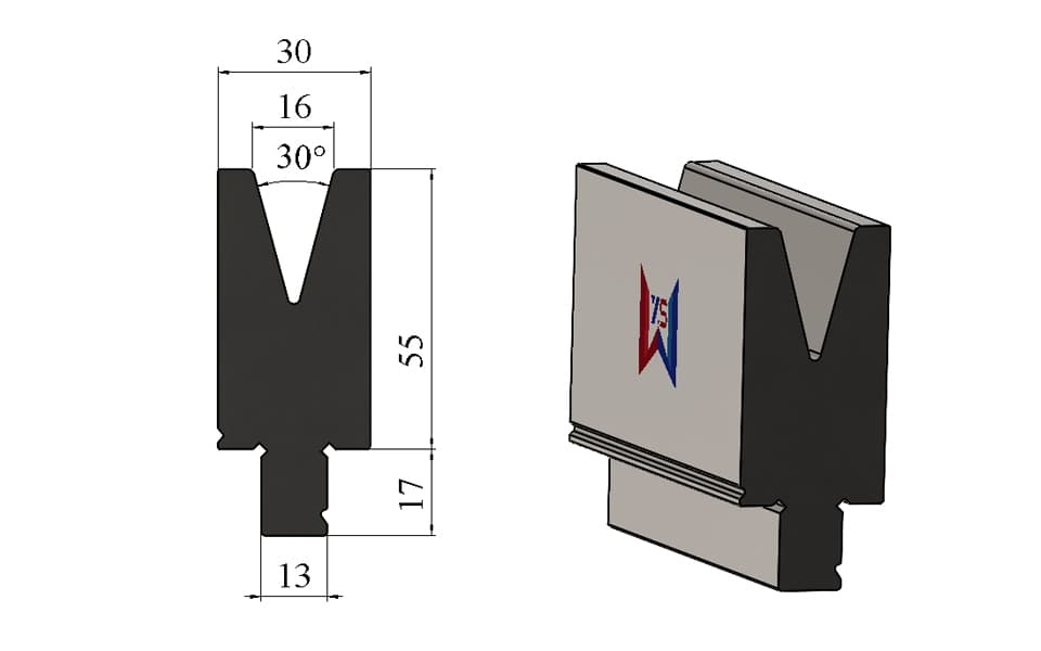 WILA Type V16 30° Lower Die for 2mm Sheet – H55mm, R1.5