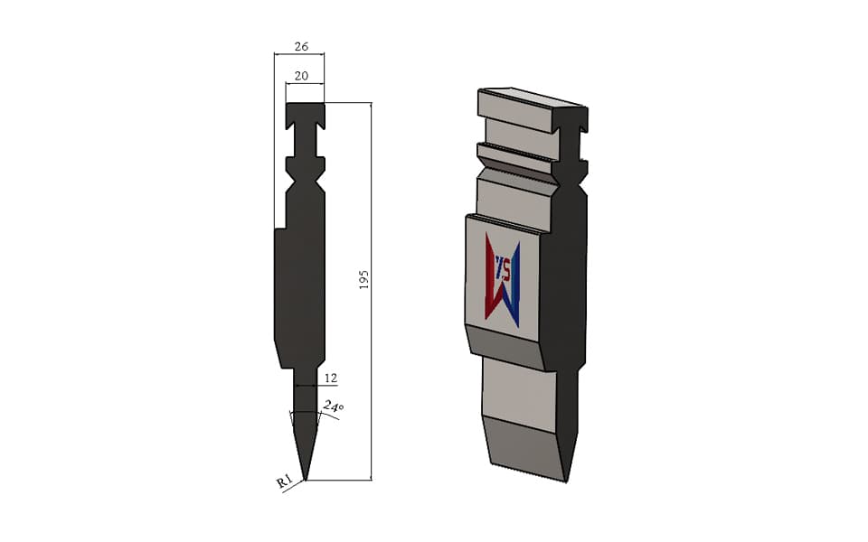WYS 24° Bystronic-Type Hemming Pre-Bending Punch for 1.5 mm Sheet, H195 R1 - 1