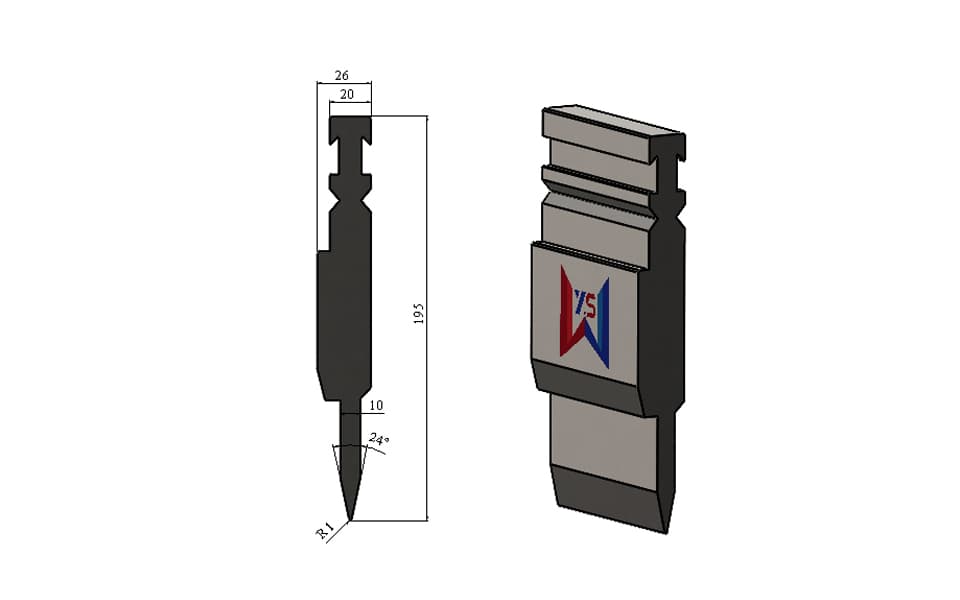 WYS 24° Bystronic-Type High-Reach Hemming Pre-Bending Punch, H195 R1 - 1