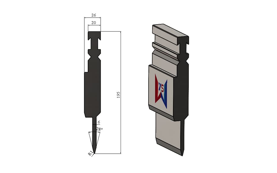 WYS 28° Bystronic-Type Hemming Pre-Bending Punch for 0.8 mm Sheet, H195 R1 - 1