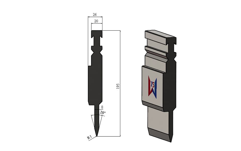 WYS 28° Bystronic-Type Hemming Pre-Bending Punch for 1 mm Sheet, H195 R1 - 1
