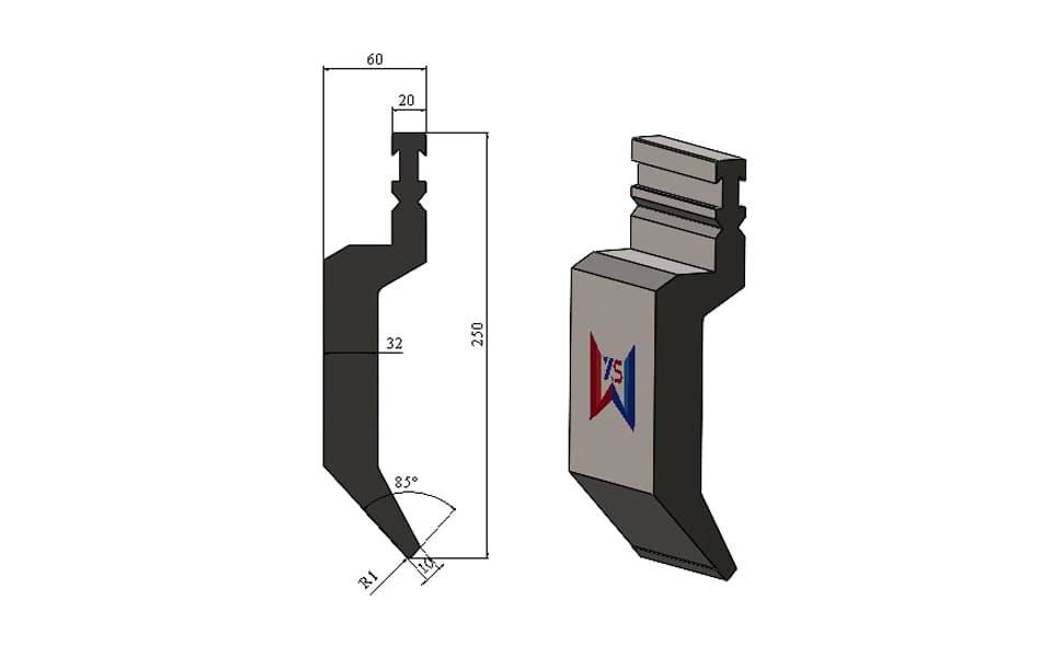 WYS 85° Bystronic-Type Large-Clearance Gooseneck Punch, H250 R1